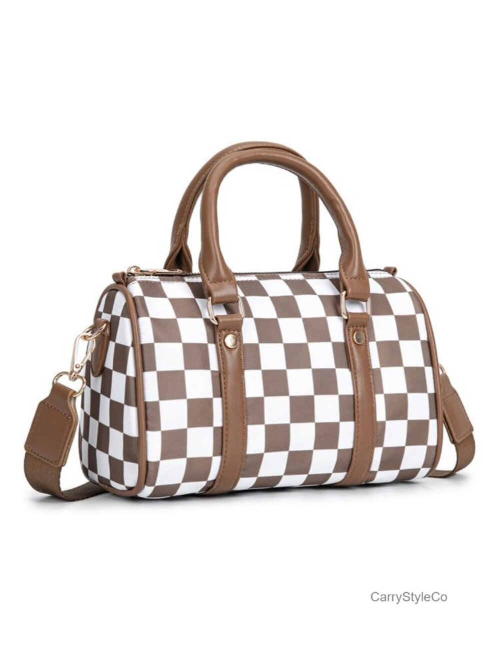 Nylon Checkered Crossbody Bag with Shoulder Strap, Large Capacity Top Handle